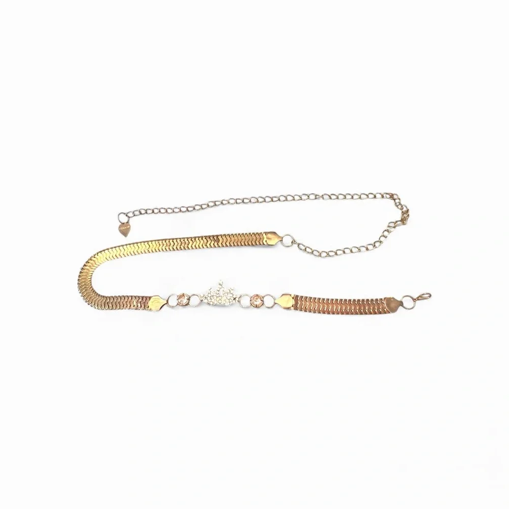 Rose Gold Tone Waist Belt Metal Rhinestone Crown 24-43” Waist Copper Bling Queen
